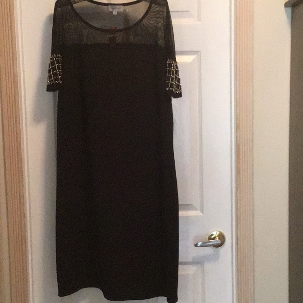 Illusion shoulder with beaded sleeve dress
